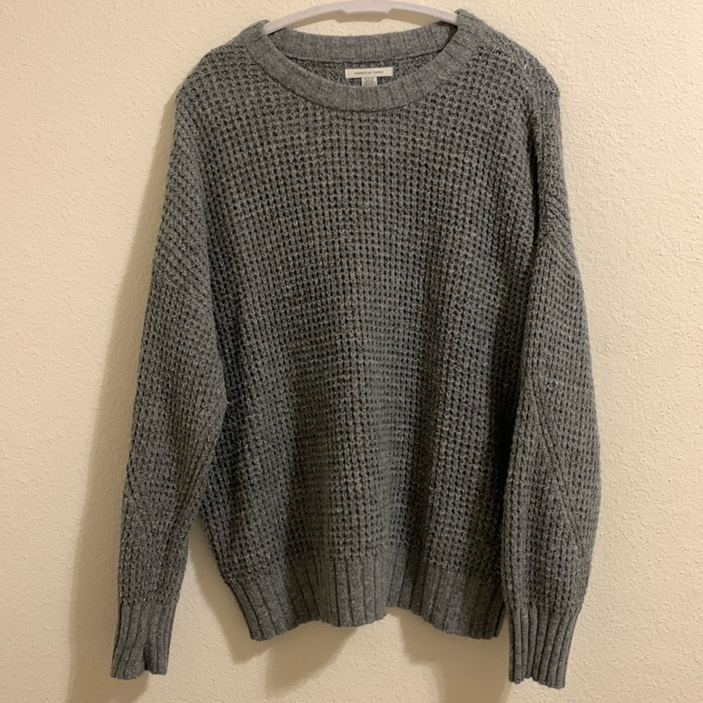 America Eagle outfitters size small grey oversized waffle knit crew neck sweater